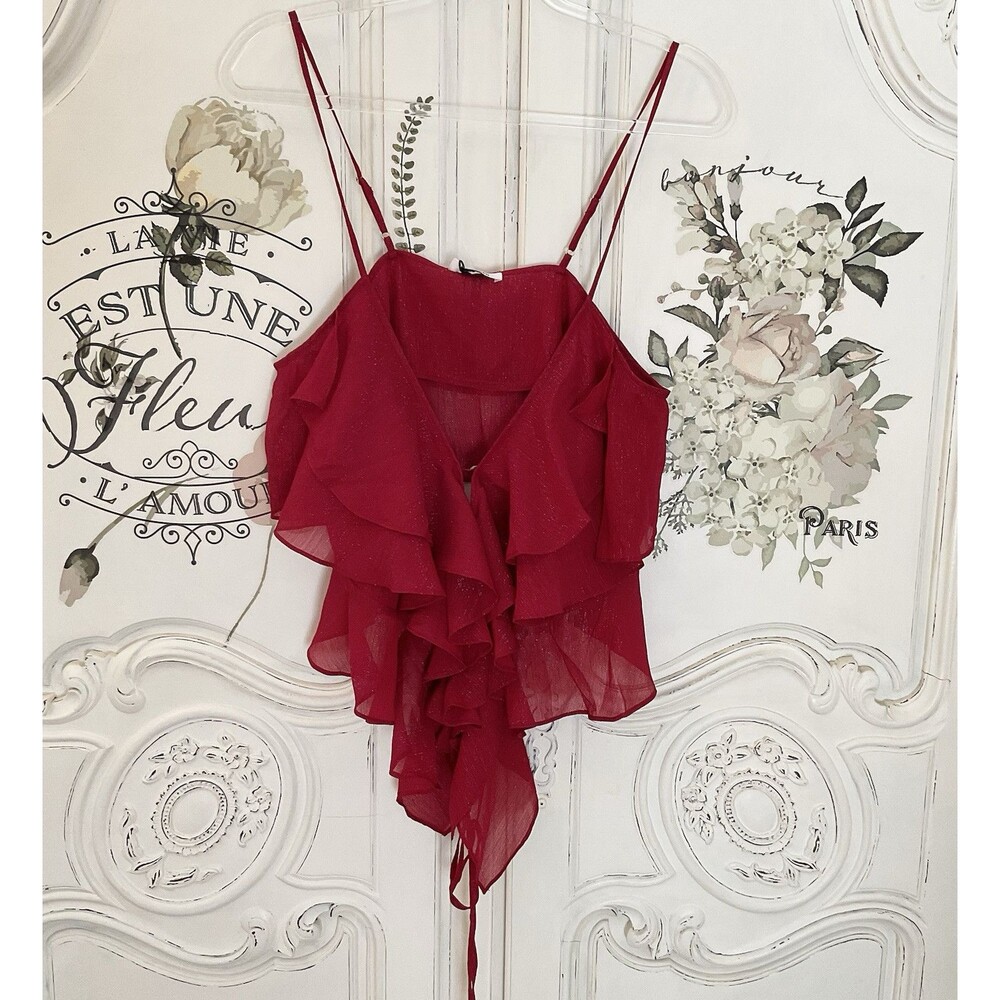 Rumored Tango Tank Red Shimmer Ruffled Adjustable Straps Size L NWT - Picture 4 of 15